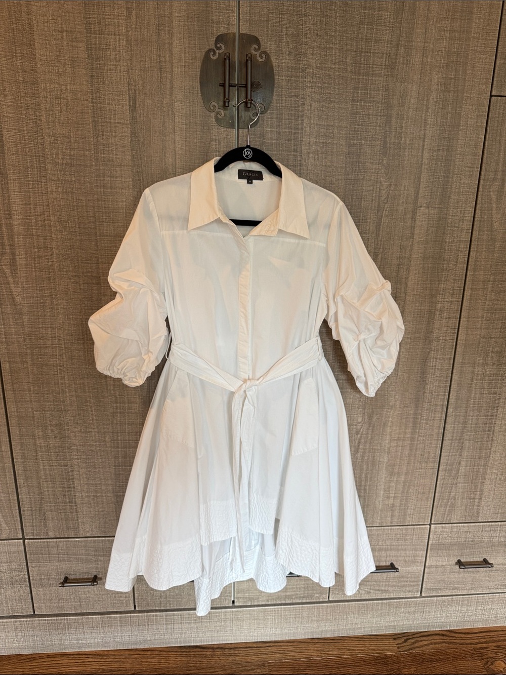 Grace White Puff-Sleeve Asymmetrical‎ Mini Shirt Dress